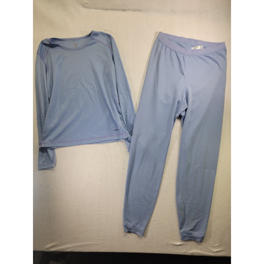 Patagonia Capilene 4 Expedition Weight Set Blue M USA Fabric Grid Fleece Vtg '94